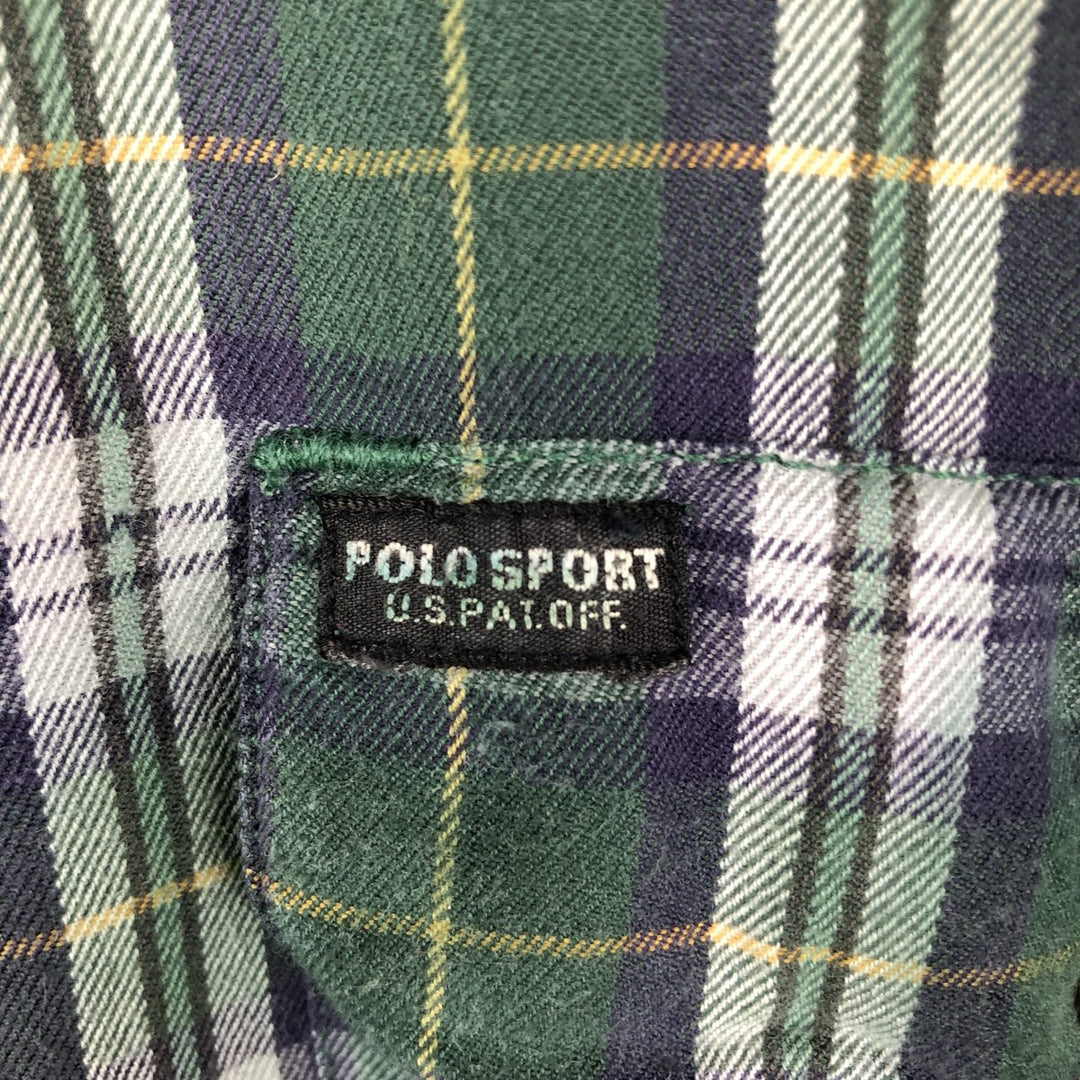 Ralph Lauren POLO SPORT long-sleeved cotton check shirt, men's size L (approx.) cotton green type Vintage Second Hand