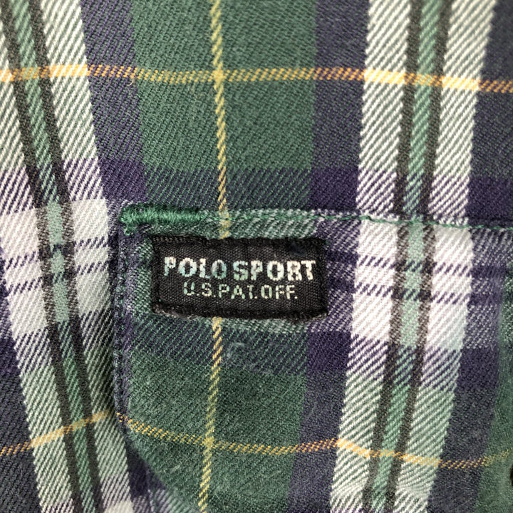 Ralph Lauren POLO SPORT long-sleeved cotton check shirt, men's size L (approx.) cotton green type Vintage Second Hand