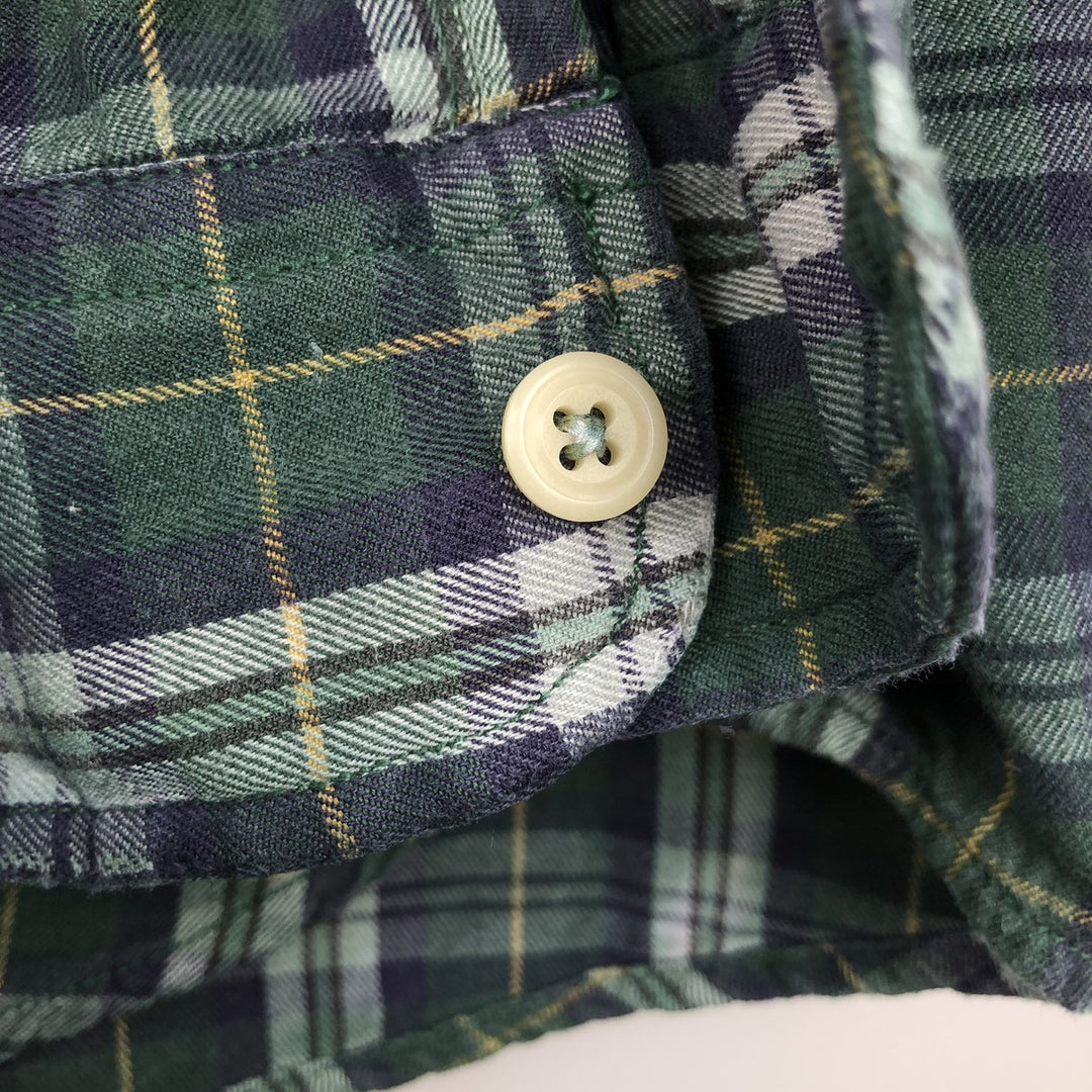 Ralph Lauren POLO SPORT long-sleeved cotton check shirt, men's size L (approx.) cotton green type Vintage Second Hand