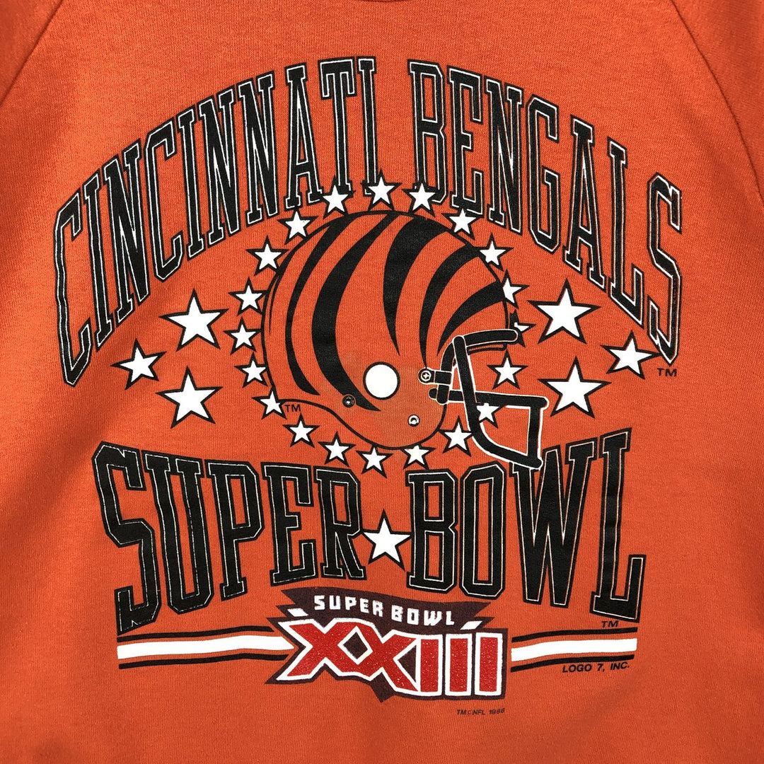 90'S Logo Seven NFL Cincinnati Bengals Print Sweatshirt, Made in USA, Men's Size L (approx.), Vintage cotton orange type Vintage Second Hand