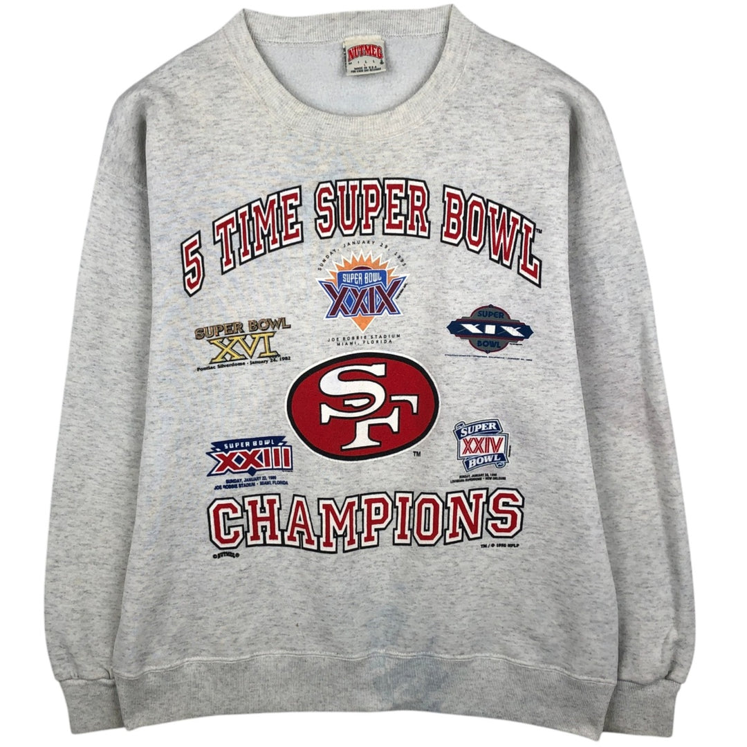 90'S Nutmeg Mills 5 TIME SUPERBOWL CHAMPIONS Print Sweatshirt, Made in USA, Men's Size L (approx.), Vintage cotton gray type Vintage Second Hand