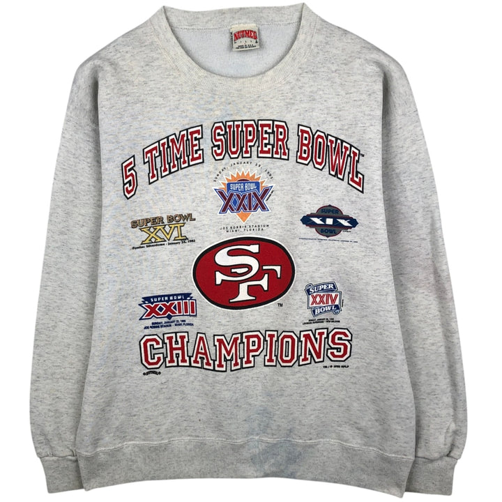 90'S Nutmeg Mills 5 TIME SUPERBOWL CHAMPIONS Print Sweatshirt, Made in USA, Men's Size L (approx.), Vintage cotton gray type Vintage Second Hand