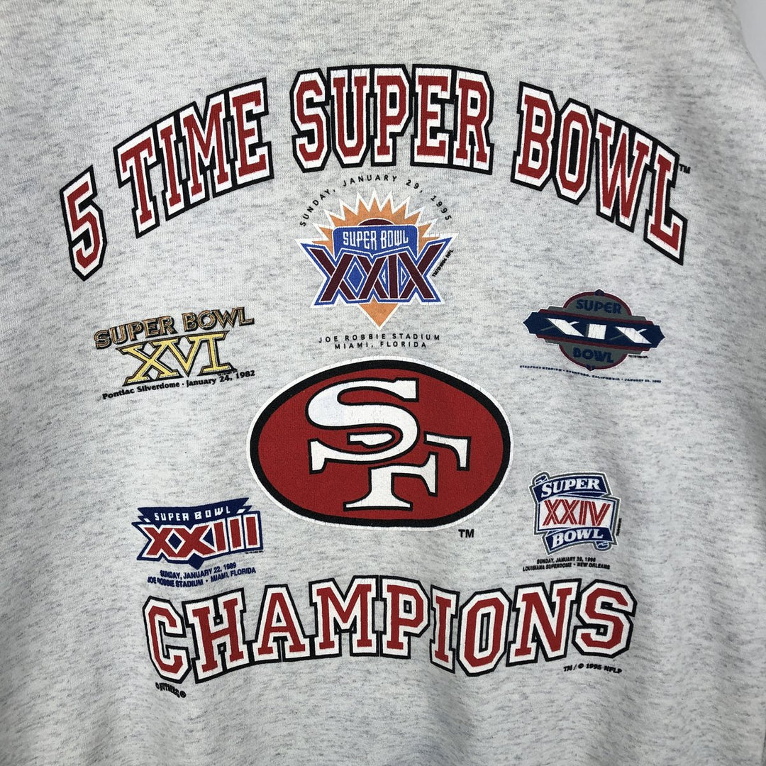 90'S Nutmeg Mills 5 TIME SUPERBOWL CHAMPIONS Print Sweatshirt, Made in USA, Men's Size L (approx.), Vintage cotton gray type Vintage Second Hand