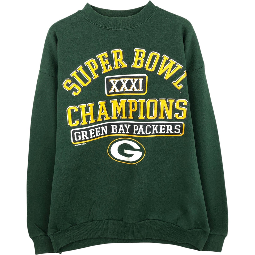 90'S TULTEX NFL Green Bay Packers Print Sweatshirt, Made in USA, Men's Size L (Equivalent), Vintage cotton Green type dark green Vintage Second Hand
