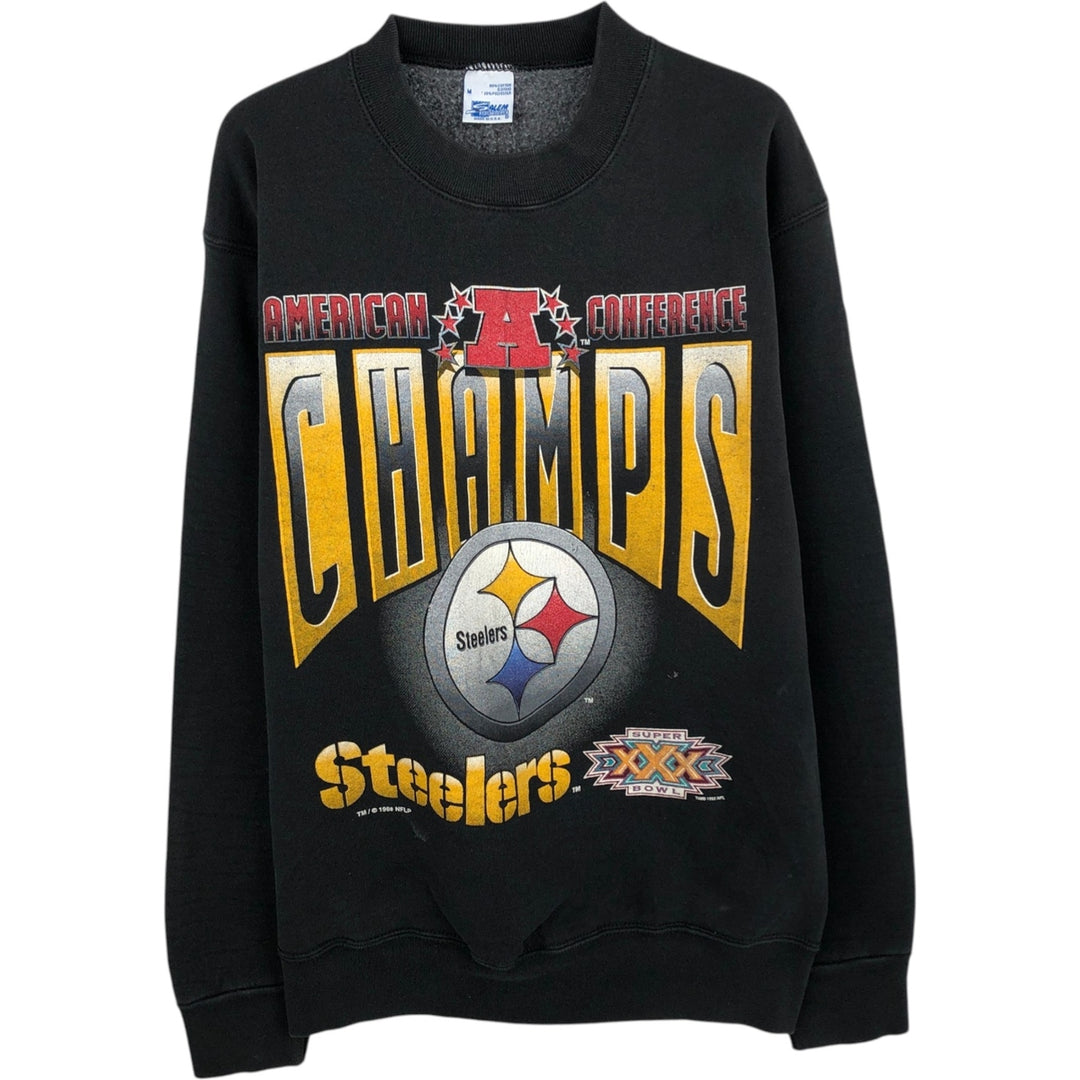 90'S SALEM NFL Pittsburgh Steelers Print Sweatshirt, Made in USA, Men's Size M (Equivalent), Vintage cotton black type Vintage Second Hand