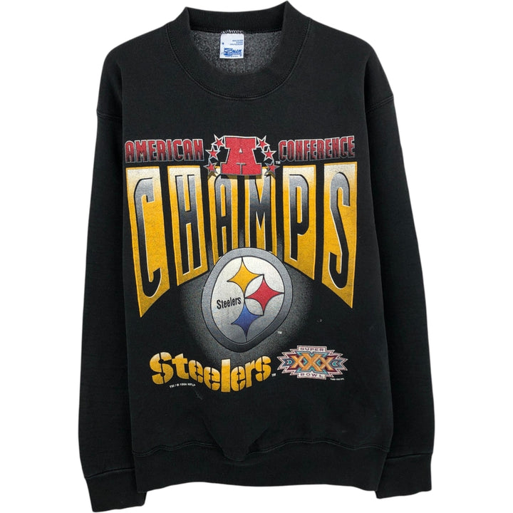 90'S SALEM NFL Pittsburgh Steelers Print Sweatshirt, Made in USA, Men's Size M (Equivalent), Vintage cotton black type Vintage Second Hand