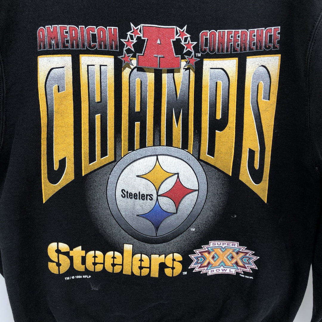 90'S SALEM NFL Pittsburgh Steelers Print Sweatshirt, Made in USA, Men's Size M (Equivalent), Vintage cotton black type Vintage Second Hand