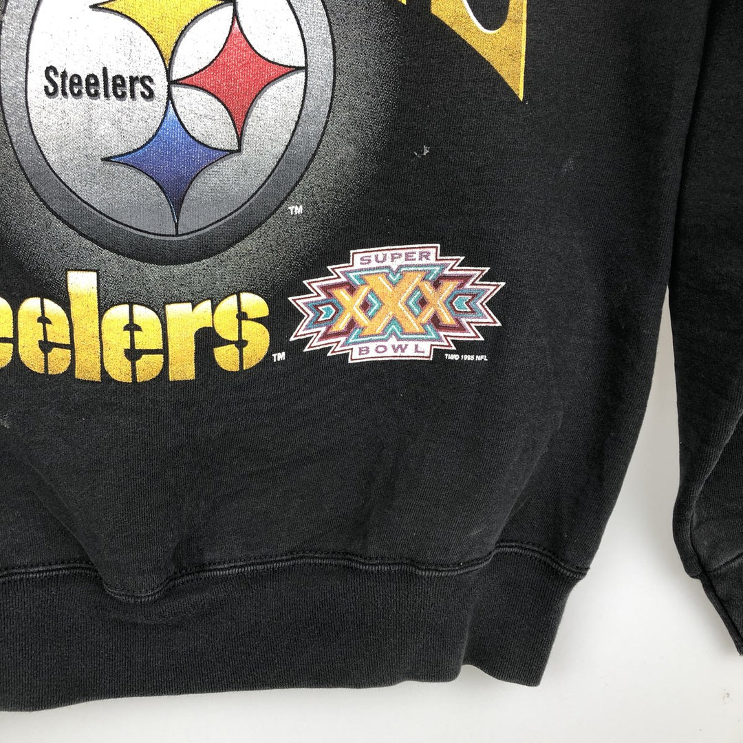 90'S SALEM NFL Pittsburgh Steelers Print Sweatshirt, Made in USA, Men's Size M (Equivalent), Vintage cotton black type Vintage Second Hand
