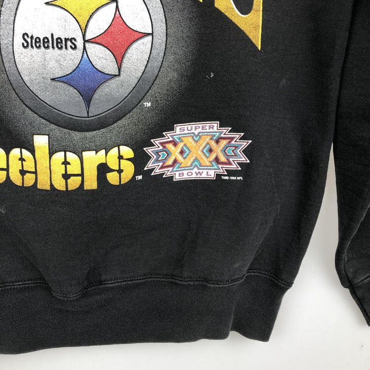 90'S SALEM NFL Pittsburgh Steelers Print Sweatshirt, Made in USA, Men's Size M (Equivalent), Vintage cotton black type Vintage Second Hand