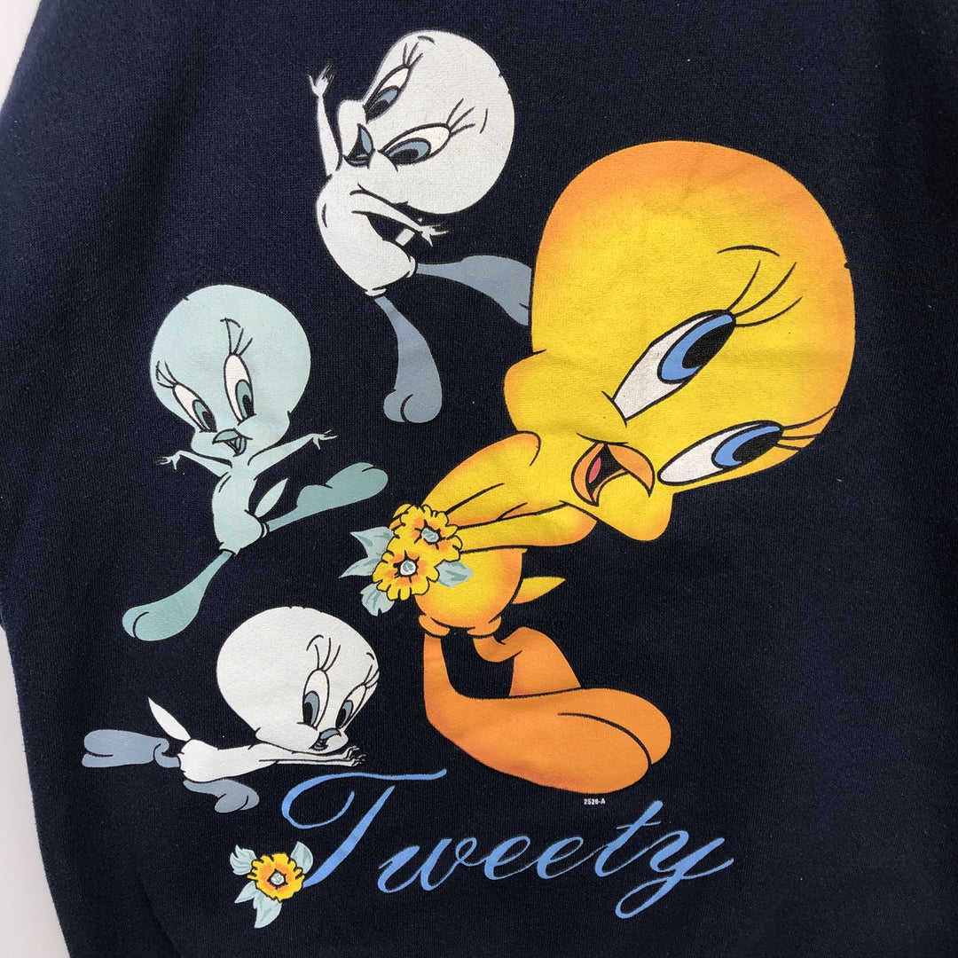 Vintage 90'S Looney Tunes Tweety character sweatshirt, Made in USA, Men's Size L cotton navy blue type Vintage Second Hand