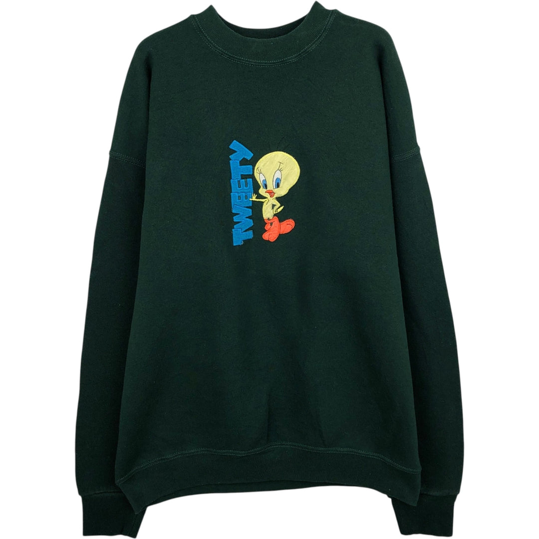 Vintage 90'S Looney Tunes Tweety character sweatshirt, Made in USA, Men's Size L cotton Green type dark green Vintage Second Hand