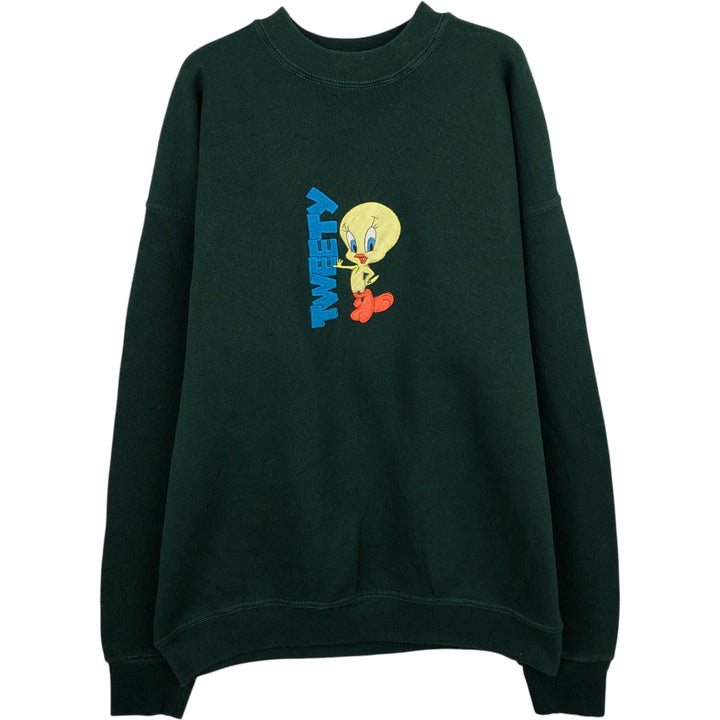 Vintage 90'S Looney Tunes Tweety character sweatshirt, Made in USA, Men's Size L cotton Green type dark green Vintage Second Hand