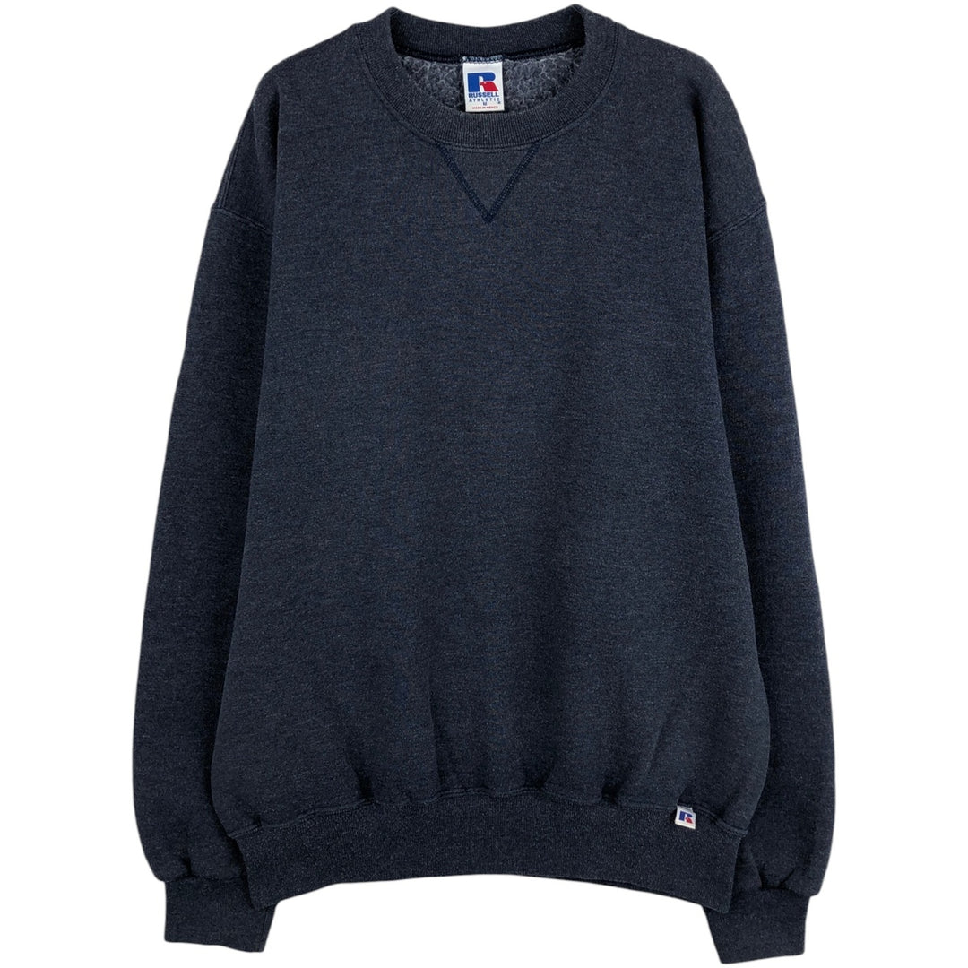 90'S Russell plain blank sweatshirt, men's M size, vintage polyester navy blue type Vintage Second Hand