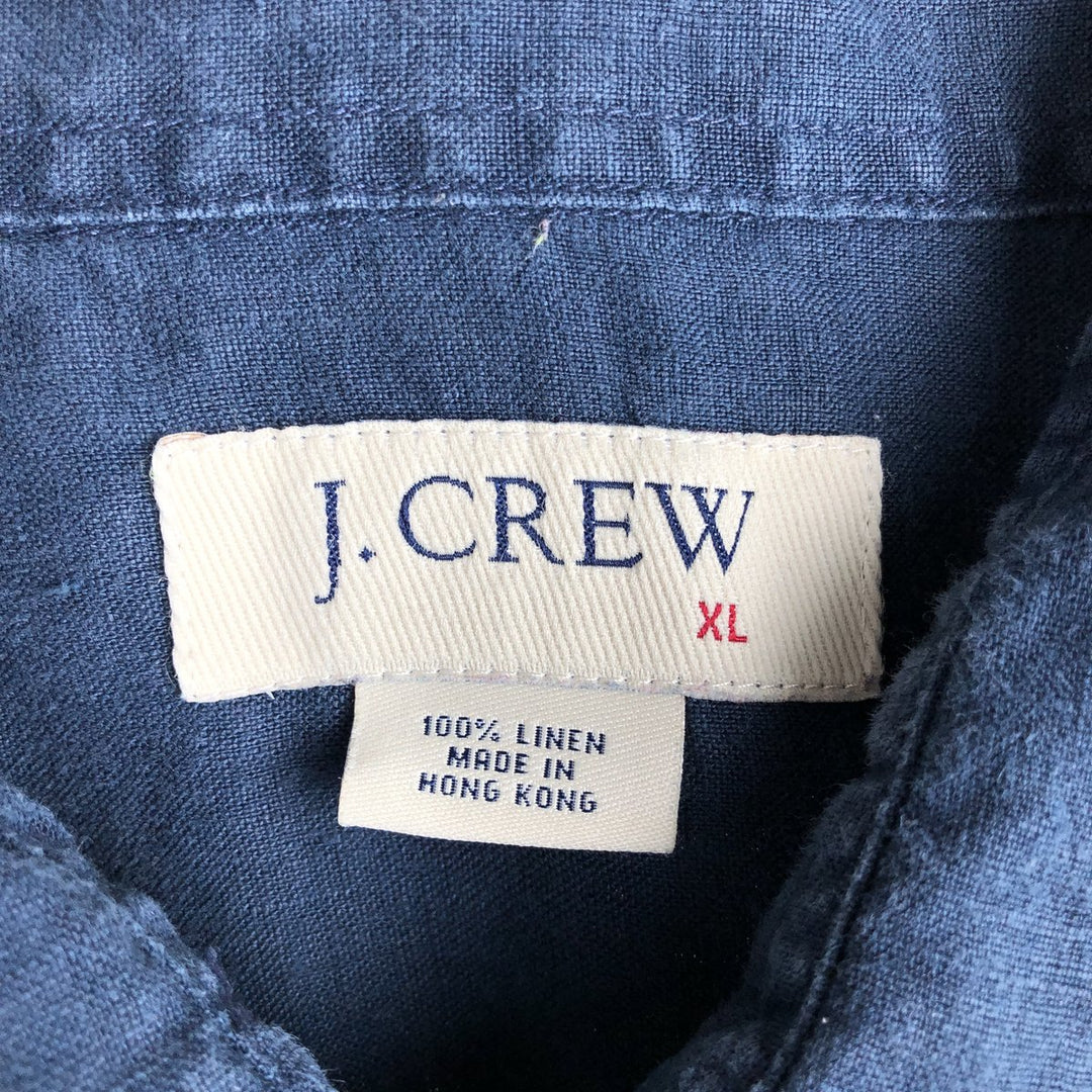 90'S J.Crew Short-Sleeve Linen Shirt, Men's Size XL (Equivalent), Vintage linen navy blue type Vintage Second Hand