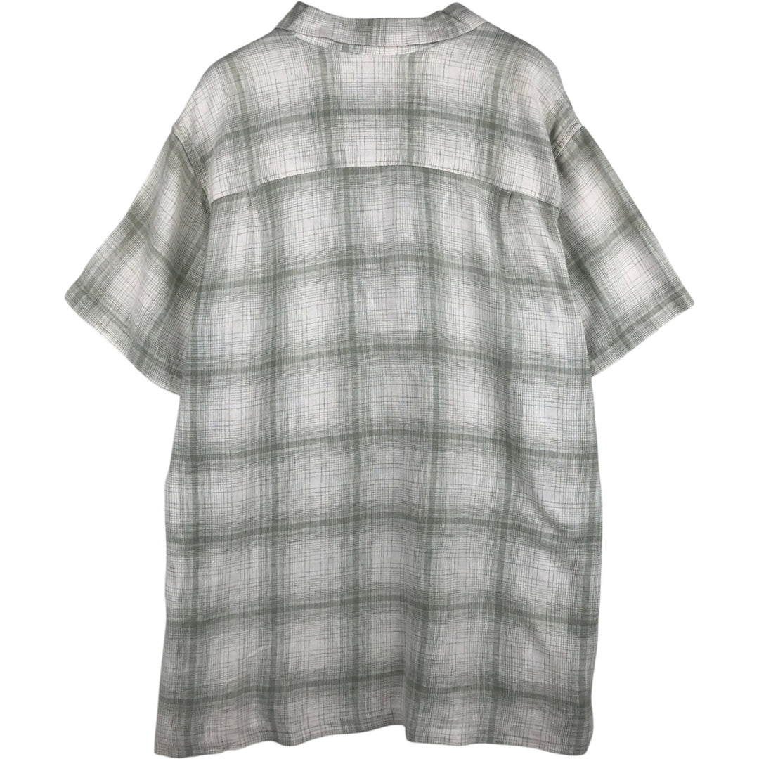 Haggar Check Pattern Short-Sleeve Open Collar Linen Shirt, Men's Size XL (Equivalent), Boxy Shirt linen white type Vintage Second Hand