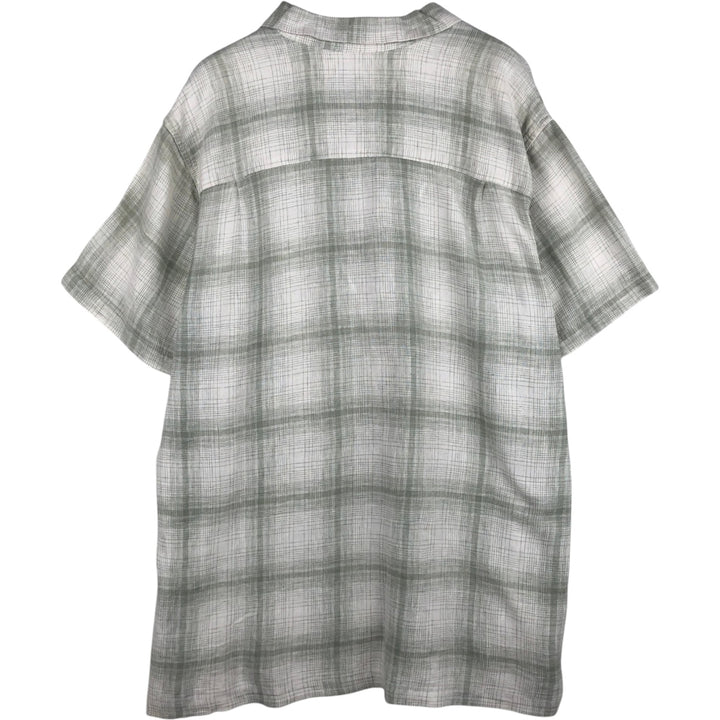 Haggar Check Pattern Short-Sleeve Open Collar Linen Shirt, Men's Size XL (Equivalent), Boxy Shirt linen white type Vintage Second Hand