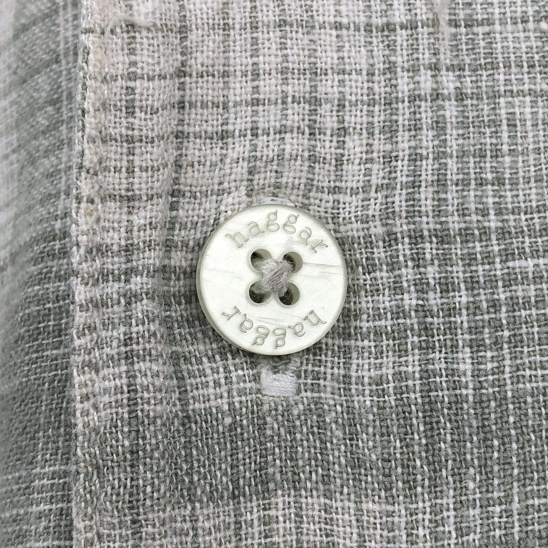 Haggar Check Pattern Short-Sleeve Open Collar Linen Shirt, Men's Size XL (Equivalent), Boxy Shirt linen white type Vintage Second Hand