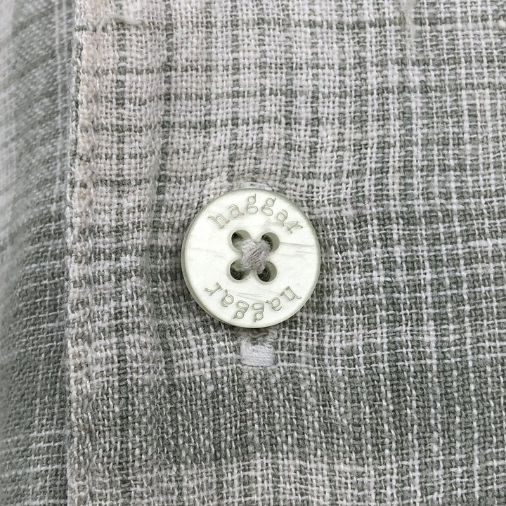Haggar Check Pattern Short-Sleeve Open Collar Linen Shirt, Men's Size XL (Equivalent), Boxy Shirt linen white type Vintage Second Hand