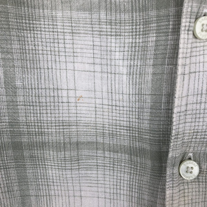 Haggar Check Pattern Short-Sleeve Open Collar Linen Shirt, Men's Size XL (Equivalent), Boxy Shirt linen white type Vintage Second Hand