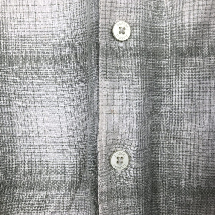 Haggar Check Pattern Short-Sleeve Open Collar Linen Shirt, Men's Size XL (Equivalent), Boxy Shirt linen white type Vintage Second Hand