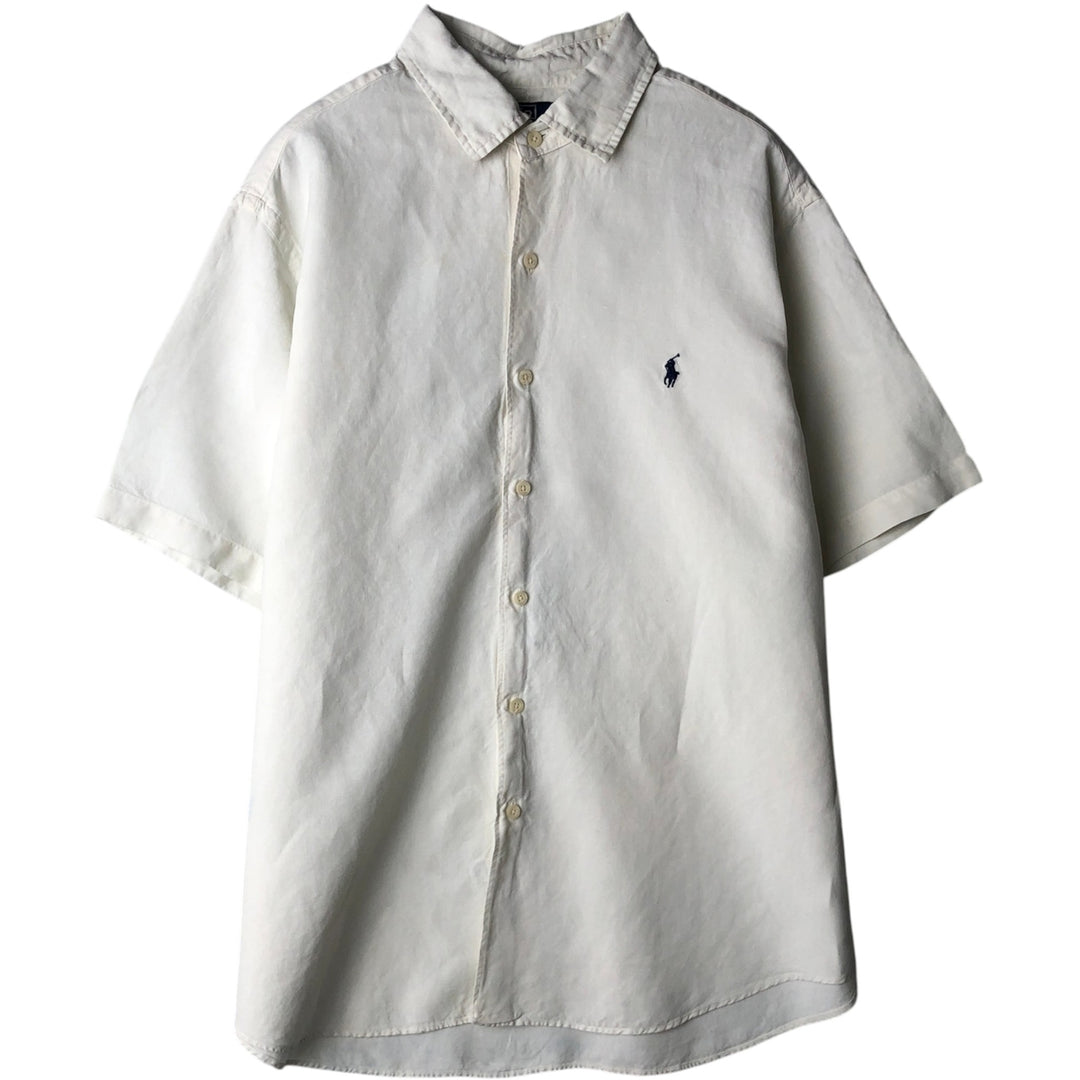 Ralph Lauren POLO by Ralph Lauren Short-Sleeve Linen x Silk Shirt, Men's Size XL (approx.) linen white type Vintage Second Hand