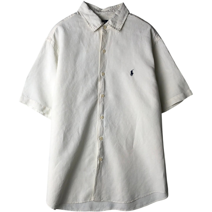 Ralph Lauren POLO by Ralph Lauren Short-Sleeve Linen x Silk Shirt, Men's Size XL (approx.) linen white type Vintage Second Hand