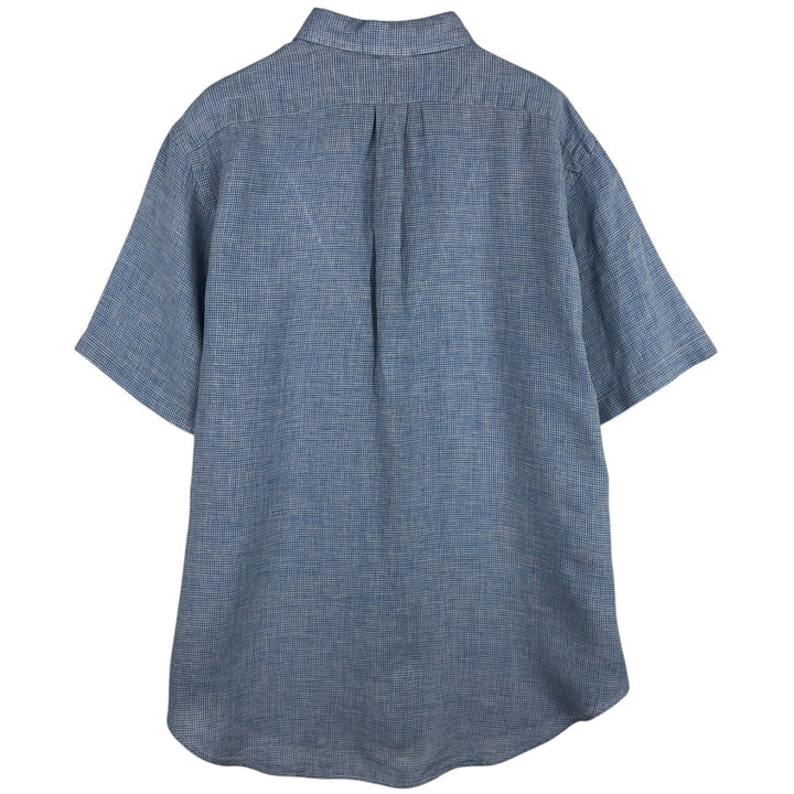 Ralph Lauren Check Pattern Gingham Check Short-Sleeve Linen Button-Down Shirt, Men's Size L (approx.) linen Blue type light blue Vintage Second Hand