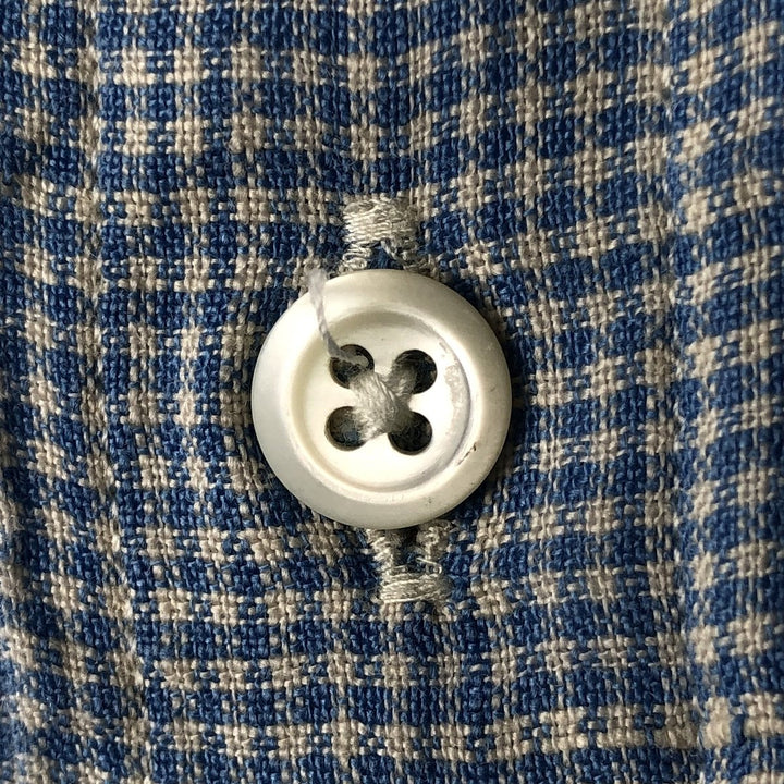 Ralph Lauren Check Pattern Gingham Check Short-Sleeve Linen Button-Down Shirt, Men's Size L (approx.) linen Blue type light blue Vintage Second Hand