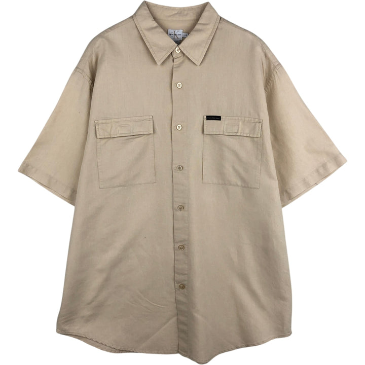 1990'S Calvin Klein short-sleeved linen shirt, men's size L equivalent, vintage. linen Beige type Vintage Second Hand