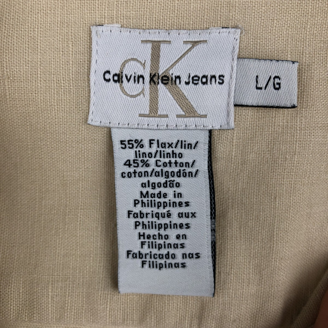 1990'S Calvin Klein short-sleeved linen shirt, men's size L equivalent, vintage. linen Beige type Vintage Second Hand