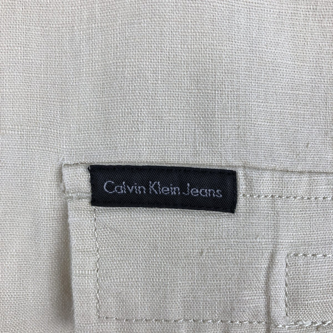 1990'S Calvin Klein short-sleeved linen shirt, men's size L equivalent, vintage. linen Beige type Vintage Second Hand