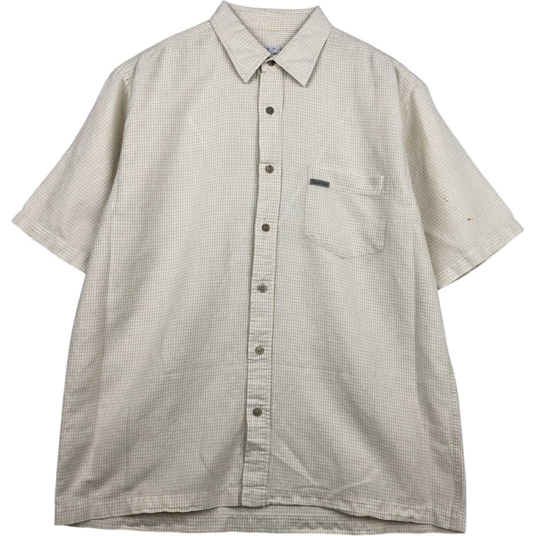90s-00'S Calvin Klein Jeans Check Pattern Short-Sleeve Cotton x Linen Box Shirt, Men's Size L (approx.), Vintage linen Beige type Vintage Second Hand