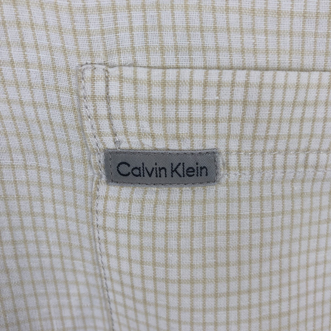 90s-00'S Calvin Klein Jeans Check Pattern Short-Sleeve Cotton x Linen Box Shirt, Men's Size L (approx.), Vintage linen Beige type Vintage Second Hand