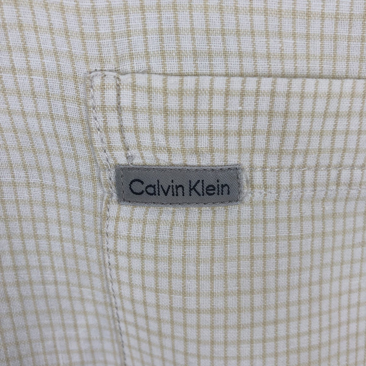 90s-00'S Calvin Klein Jeans Check Pattern Short-Sleeve Cotton x Linen Box Shirt, Men's Size L (approx.), Vintage linen Beige type Vintage Second Hand