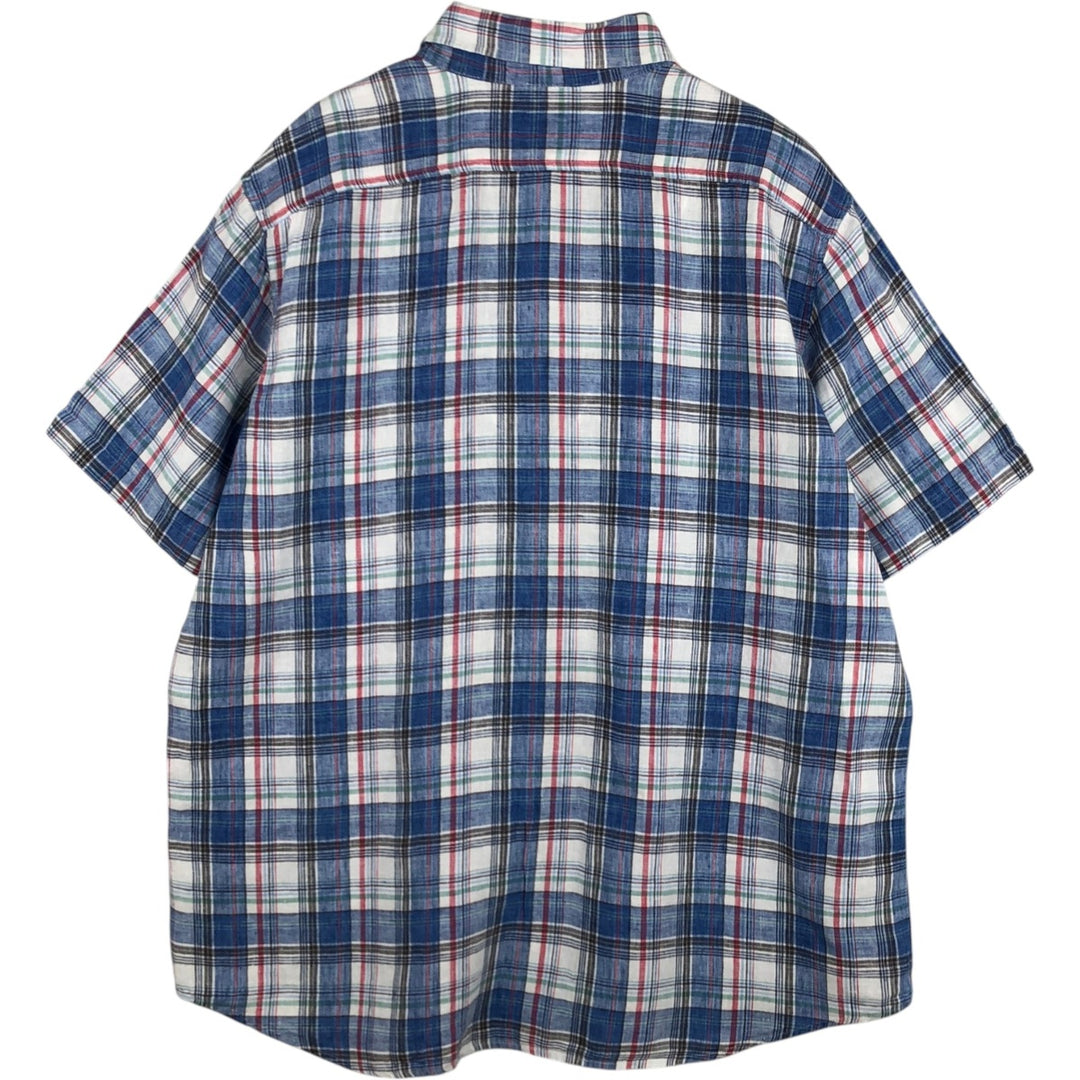 LLBean Check Pattern Short-Sleeve Linen Button-Down Shirt, Men's Size XL (approx.) linen white type Vintage Second Hand
