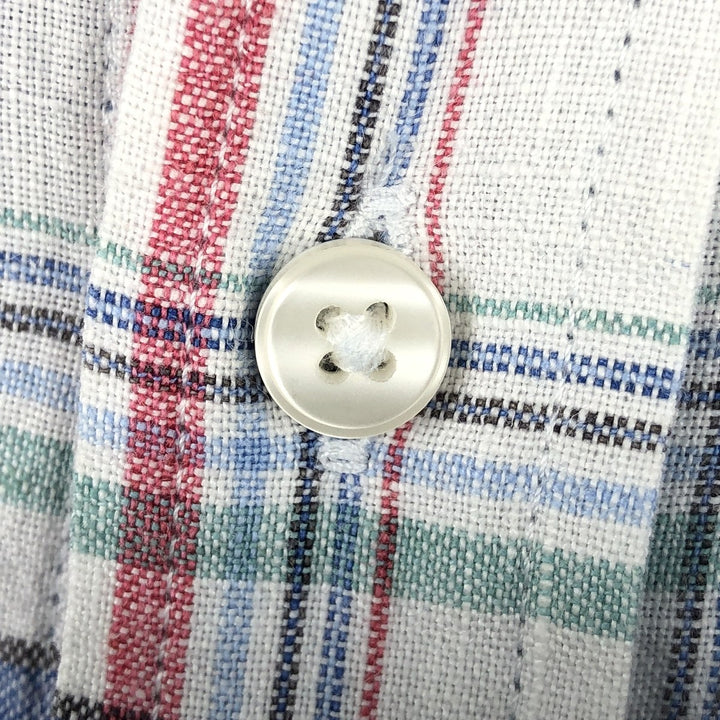 LLBean Check Pattern Short-Sleeve Linen Button-Down Shirt, Men's Size XL (approx.) linen white type Vintage Second Hand