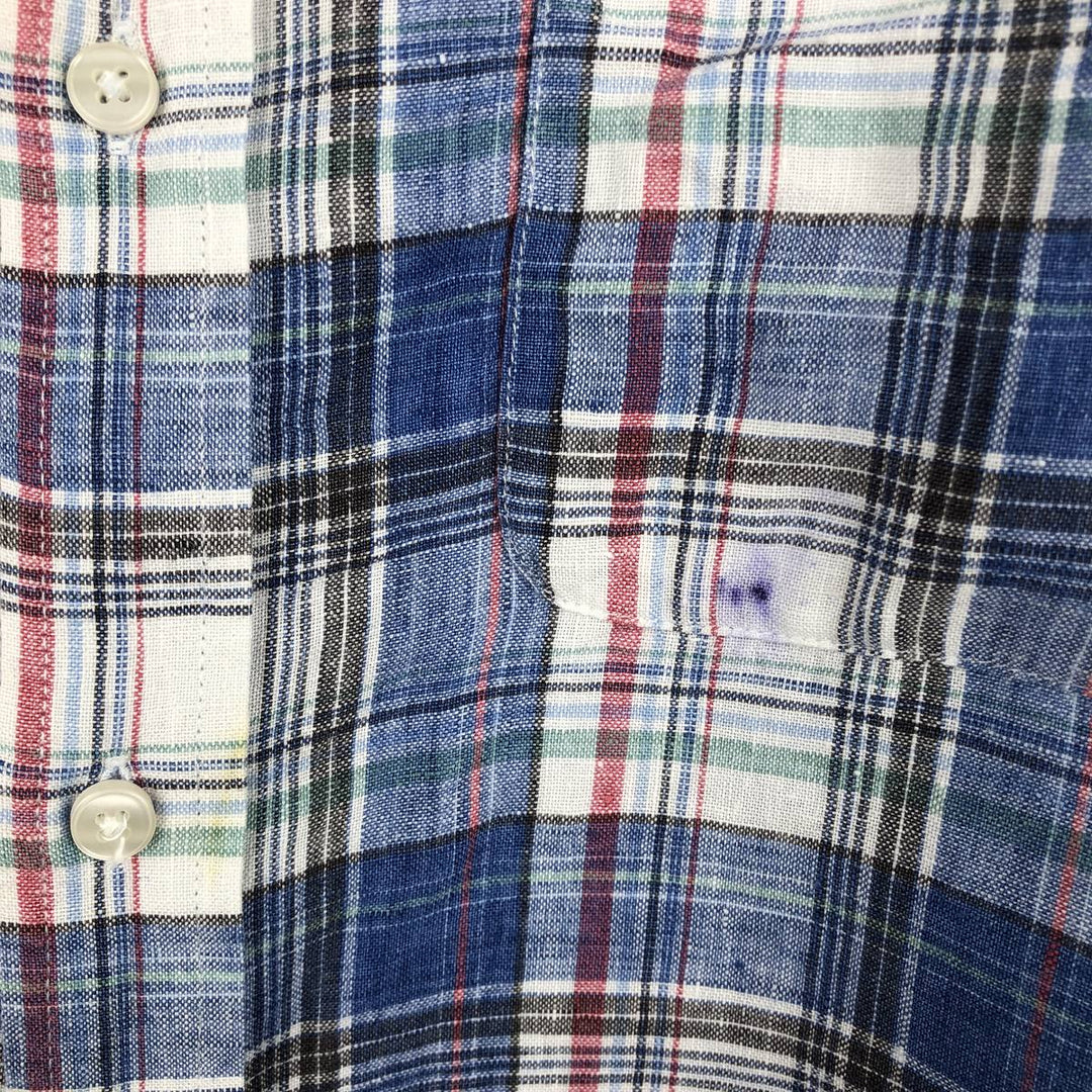 LLBean Check Pattern Short-Sleeve Linen Button-Down Shirt, Men's Size XL (approx.) linen white type Vintage Second Hand