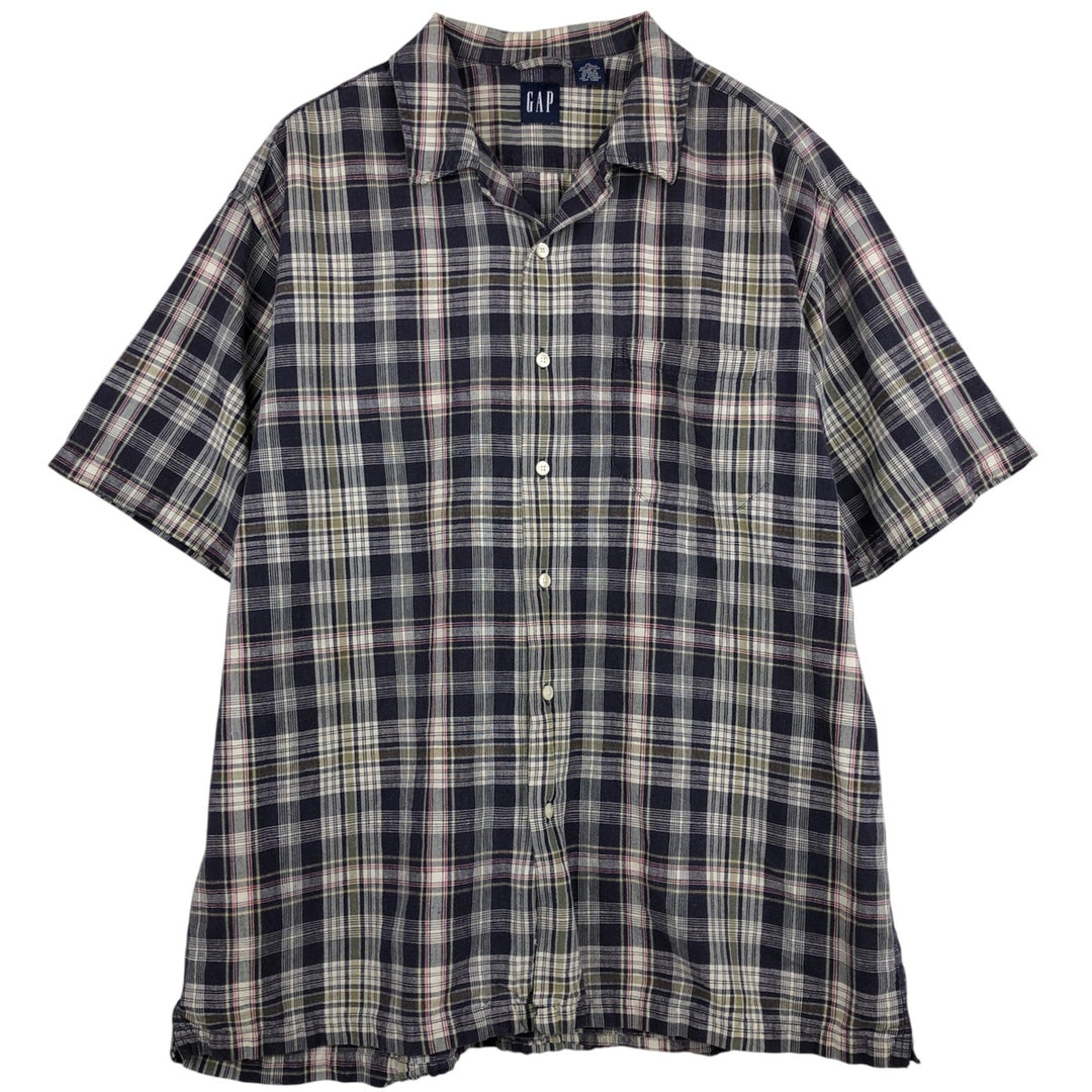 Vintage 90'S GAP short-sleeved linen and cotton button-down shirt, men's size XL linen navy blue type Vintage Second Hand