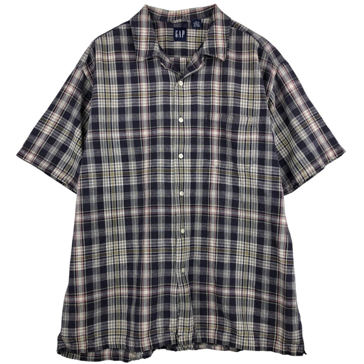 Vintage 90'S GAP short-sleeved linen and cotton button-down shirt, men's size XL linen navy blue type Vintage Second Hand
