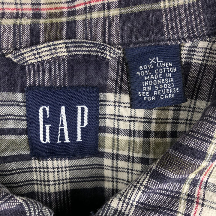 Vintage 90'S GAP short-sleeved linen and cotton button-down shirt, men's size XL linen navy blue type Vintage Second Hand