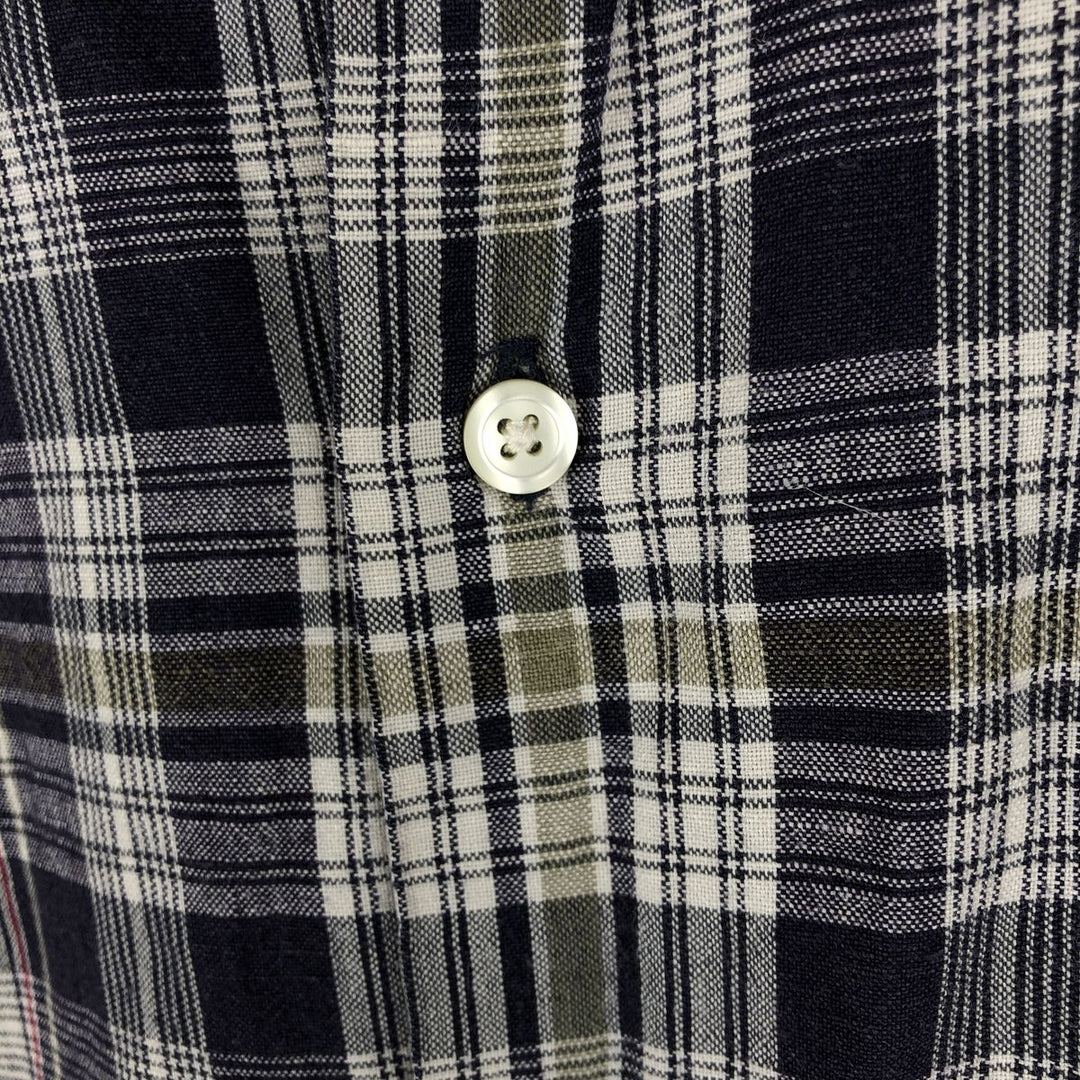 Vintage 90'S GAP short-sleeved linen and cotton button-down shirt, men's size XL linen navy blue type Vintage Second Hand