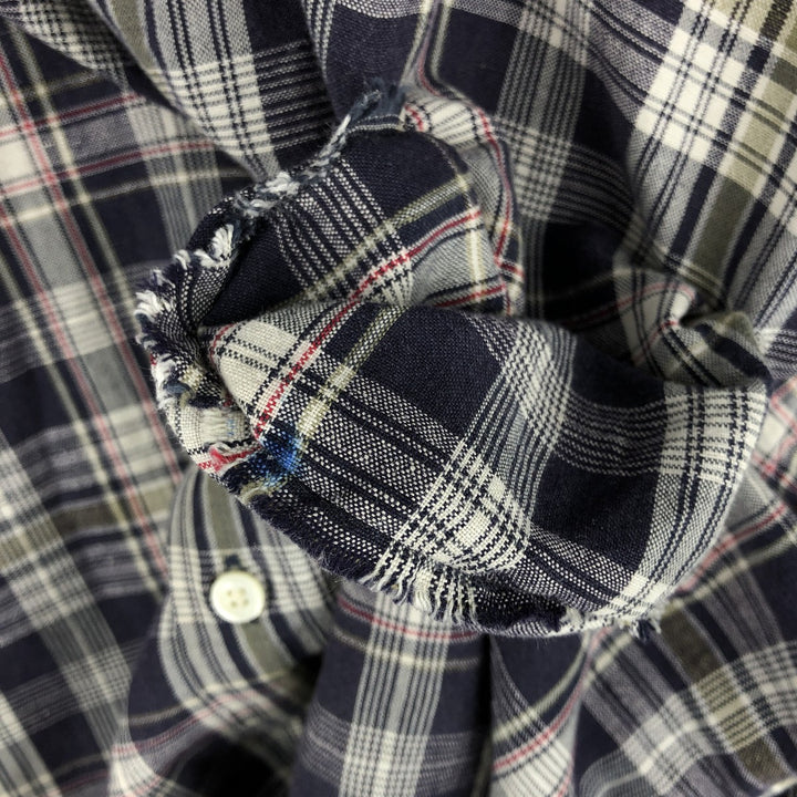Vintage 90'S GAP short-sleeved linen and cotton button-down shirt, men's size XL linen navy blue type Vintage Second Hand