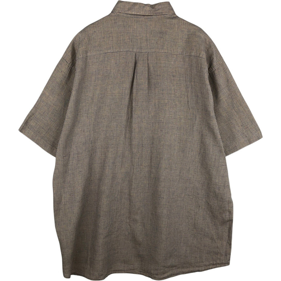 Brooks Brothers SPORT SHIRT Check Pattern Short-Sleeve Linen Button-Down Shirt, Men's Size XL (approx.) linen beige type brown Vintage Second Hand