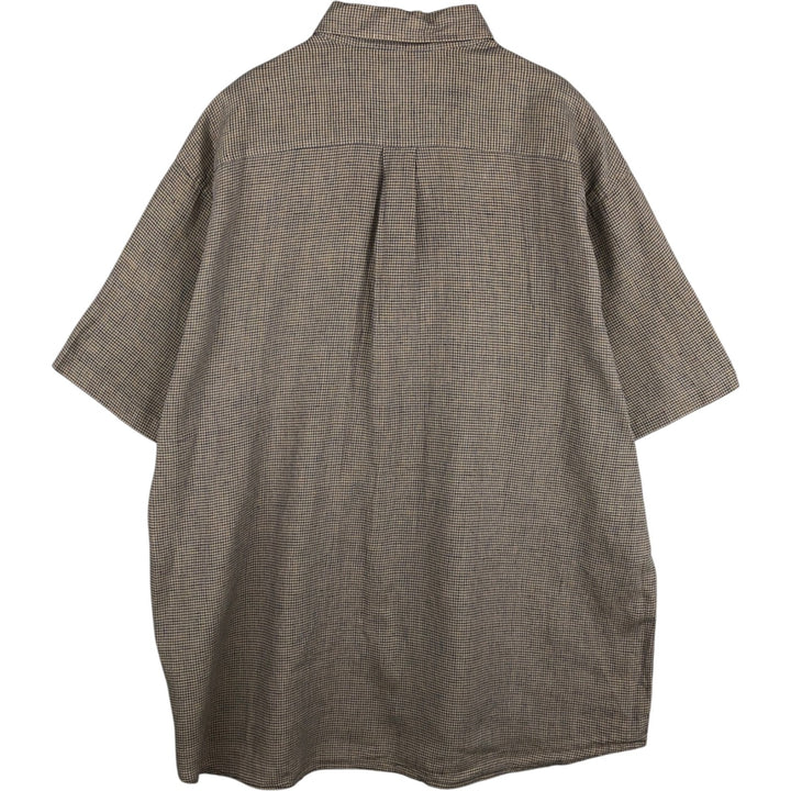 Brooks Brothers SPORT SHIRT Check Pattern Short-Sleeve Linen Button-Down Shirt, Men's Size XL (approx.) linen beige type brown Vintage Second Hand
