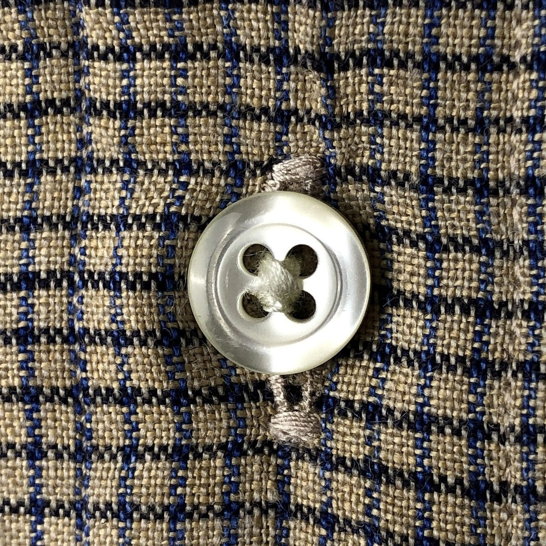 Brooks Brothers SPORT SHIRT Check Pattern Short-Sleeve Linen Button-Down Shirt, Men's Size XL (approx.) linen beige type brown Vintage Second Hand