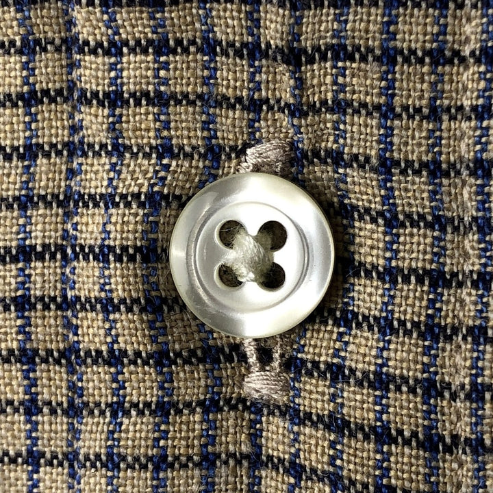 Brooks Brothers SPORT SHIRT Check Pattern Short-Sleeve Linen Button-Down Shirt, Men's Size XL (approx.) linen beige type brown Vintage Second Hand