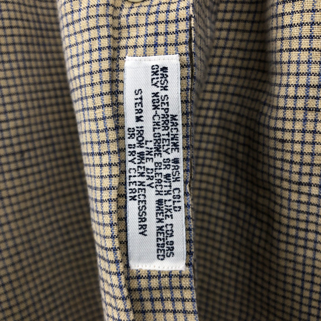 Brooks Brothers SPORT SHIRT Check Pattern Short-Sleeve Linen Button-Down Shirt, Men's Size XL (approx.) linen beige type brown Vintage Second Hand