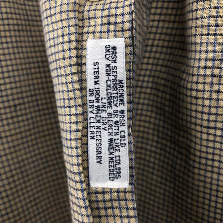 Brooks Brothers SPORT SHIRT Check Pattern Short-Sleeve Linen Button-Down Shirt, Men's Size XL (approx.) linen beige type brown Vintage Second Hand