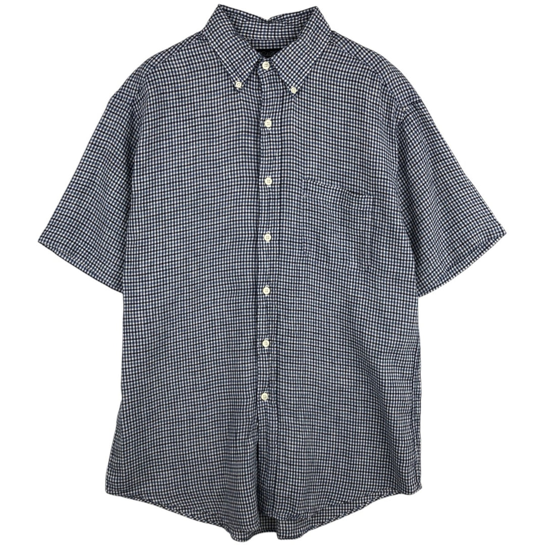 Brooks Brothers Check Pattern Short-Sleeve Linen Button-Down Shirt, Men's Size M (approx.) linen white type Vintage Second Hand