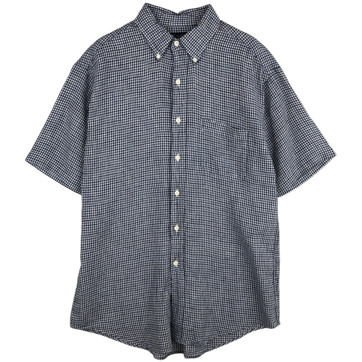 Brooks Brothers Check Pattern Short-Sleeve Linen Button-Down Shirt, Men's Size M (approx.) linen white type Vintage Second Hand